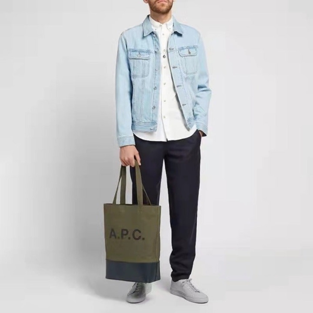 A.P.C. AXELLE LEATHER & CANVAS TOTE- OLIVE/BLACK- UNISEX NWOT- Badass! - Picture 10 of 13